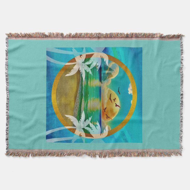 Modern Tropical Beach Palm Trees Sunset Vacation Throw Blanket (Front)