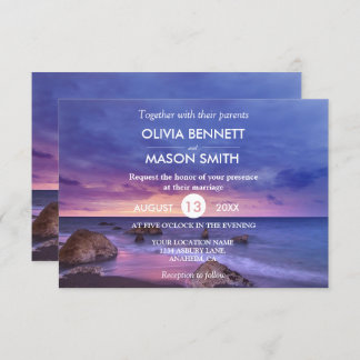 Modern Tropical Beach Sand Sunset Sea Wedding Card