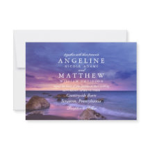 Modern Tropical Beach Sand Sunset Sea Wedding Card