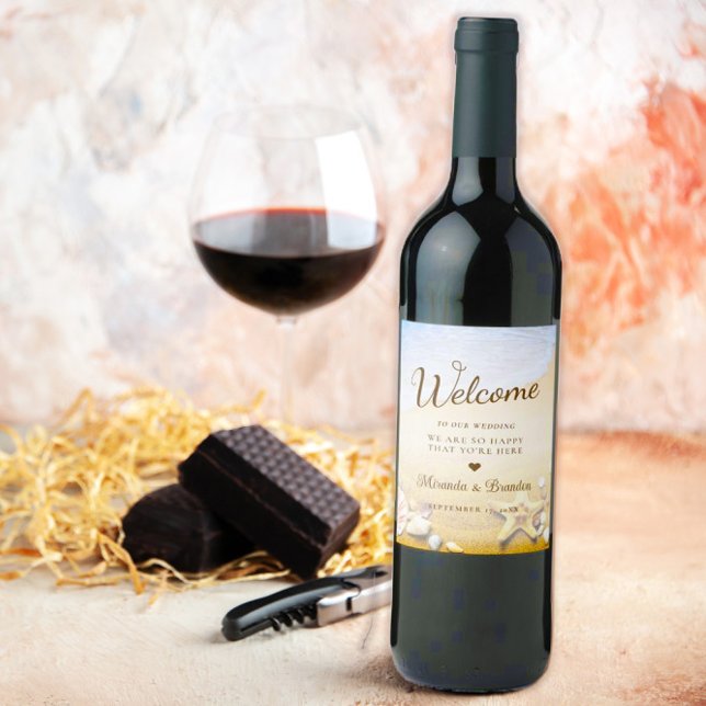 Modern Tropical Beach Starfish Wedding Party Wine Label (Creator Uploaded)