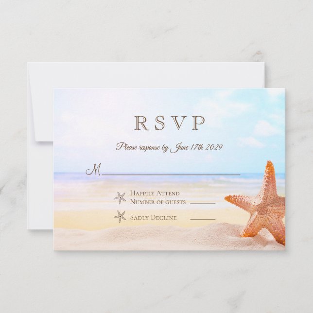 Modern Tropical Beach Starfish Wedding RSVP Card (Front)