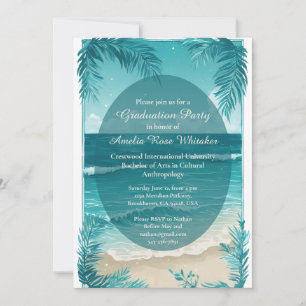 Modern Tropical Beach Turquoise Graduation Party  Invitation
