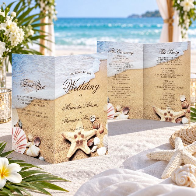 Modern Tropical Beach Wedding Folded Program Card (Creator Uploaded)