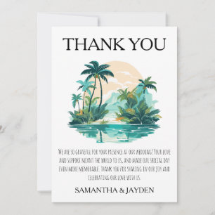 modern tropical beach wedding thank you cards