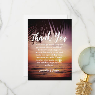 modern tropical beach wedding thank you cards