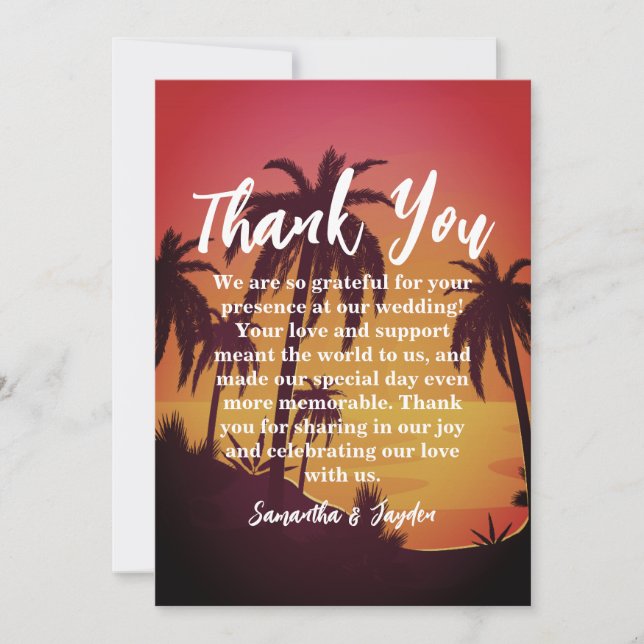 modern tropical beach wedding thank you cards (Front)