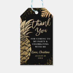Modern Tropical Black Gold Pineapple Thank You Gift Tags