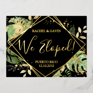 Modern Tropical Black Wedding Elopement Reception Foil Invitation Postcard