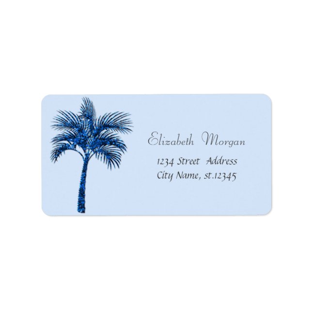 Modern Tropical Blue Glitter Palm  Label (Front)
