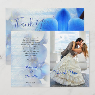 Modern Tropical Blue Orchid Floral Wedding Photo  Thank You Card