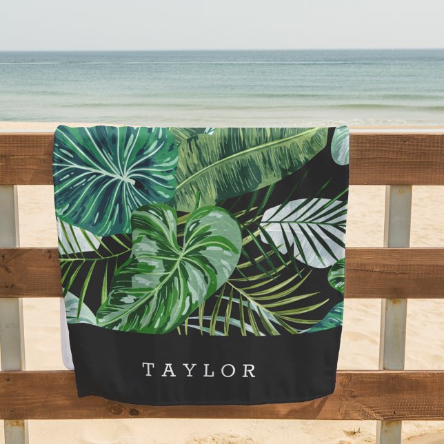 Modern Tropical Botanical Personalized Beach Towel (Creator Uploaded)