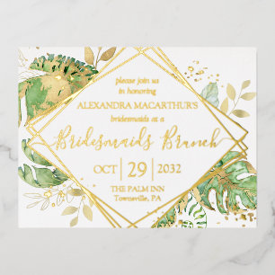 Modern Tropical Bridesmaids Brunch Gold Foil Invitation Postcard