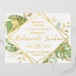 Modern Tropical Bridesmaids Luncheon Shower Gold Foil Invitation Postcard