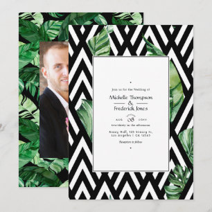 Modern Tropical Chevron Wedding Photo Invitation