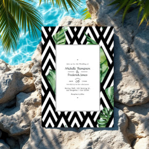 Modern Tropical Chevron Wedding Photo Invitation