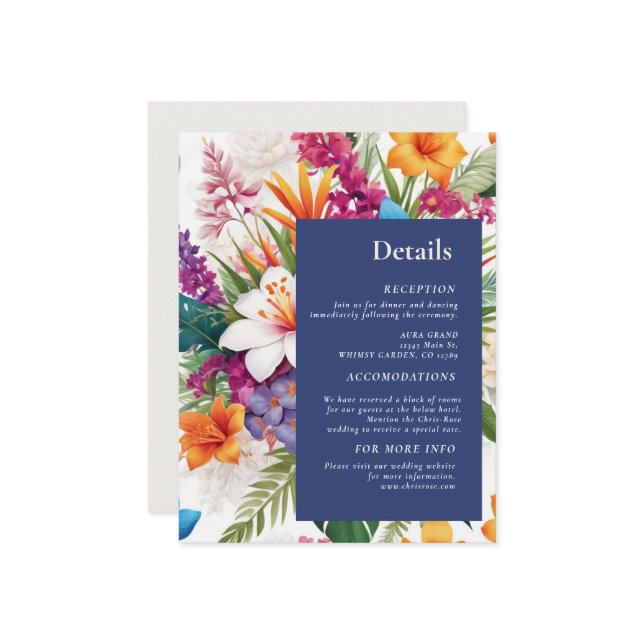Modern Tropical Colourful Fall wedding Details Enclosure Card (Front/Back In Situ)