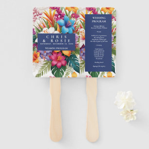 Modern Tropical Colourful Fall wedding program Hand Fan
