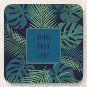 modern tropical dark palm leaf, fig leaves jungle  coaster