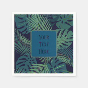 modern tropical dark palm leaf, fig leaves jungle  napkin