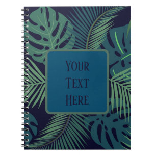 modern tropical dark palm leaf, fig leaves jungle  notebook