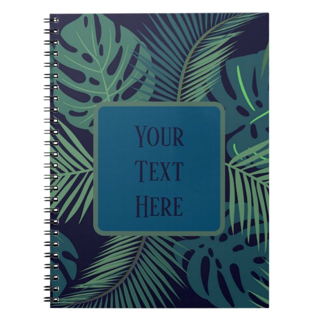 modern tropical dark palm leaf, fig leaves jungle  notebook (Front)