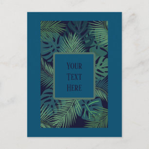 modern tropical dark palm leaf, fig leaves jungle  postcard