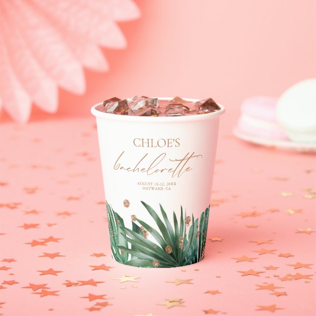 Modern Tropical & Diamond Bachelorette Party Paper Cups (Insitu)