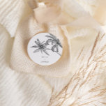 Modern Tropical Elegant Minimalist Wedding Classic Round Sticker<br><div class="desc">Customise your wedding stationery or favours with our fully customisable palm tree sticker. This design features minimalistic line art palm trees that are fully colour customisable,  plus classic serif typography. Our contemporary tropical wedding collection is perfect for a beach or destination wedding.</div>