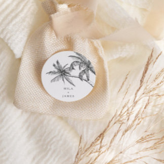 Modern Tropical Elegant Minimalist Wedding Classic Round Sticker