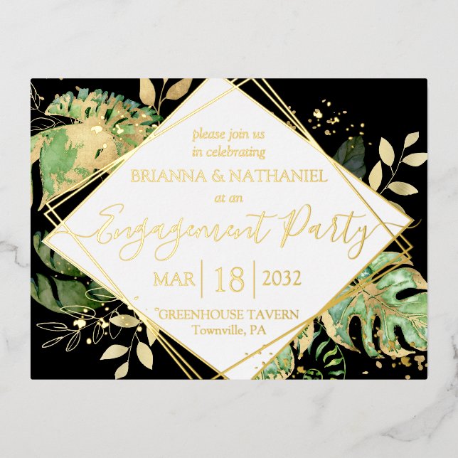 Modern Tropical Engagement Party Invitation Gold (Front)