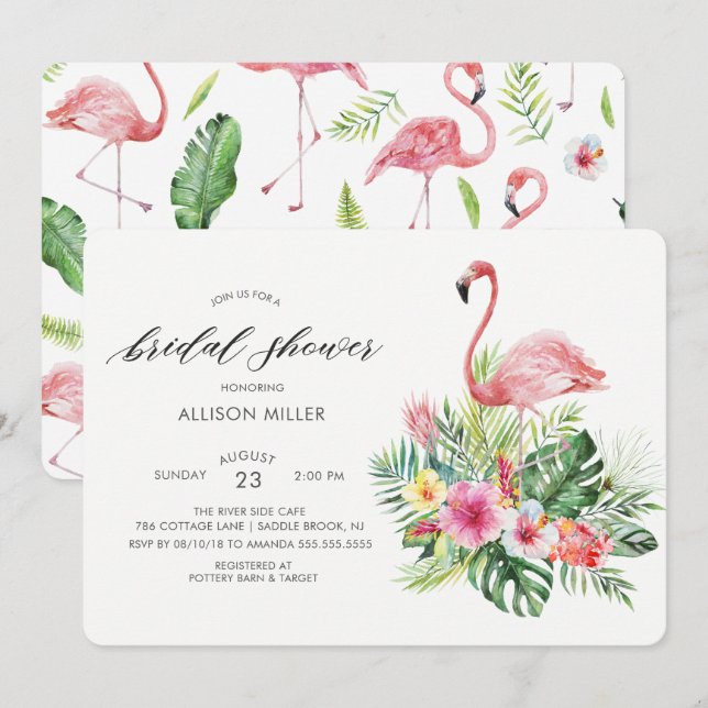 Modern Tropical Flamingo Bridal shower Invitation (Front/Back)
