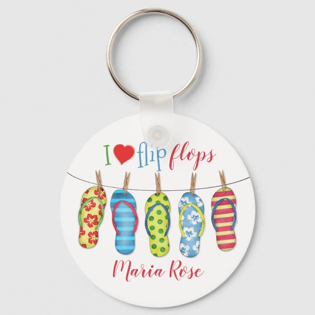 Modern Tropical Flip Flops Summer Fun Beach Key Ring (Front)