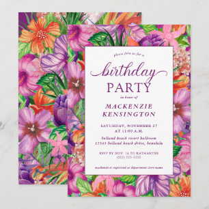 Modern Tropical Floral Birthday Party Invitation