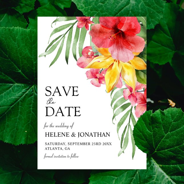 Modern Tropical Floral Elegant Destination Wedding Save The Date (Modern Tropical Floral Elegant Destination Wedding Save The Date)