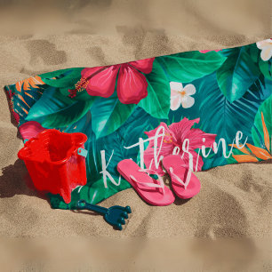 Modern tropical Floral Monogram Beach Towel