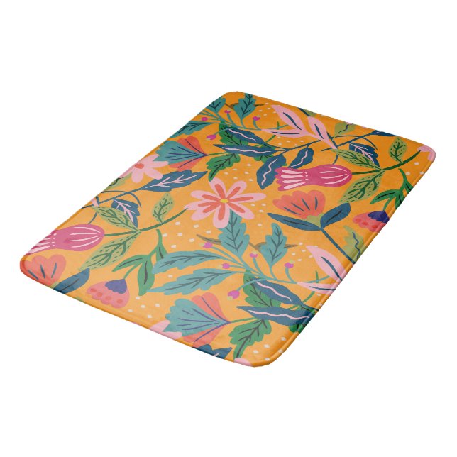 Modern Tropical Floral Pattern Bath Mat (Angled)