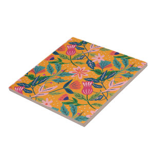 Modern Tropical Floral Pattern Ceramic Tile