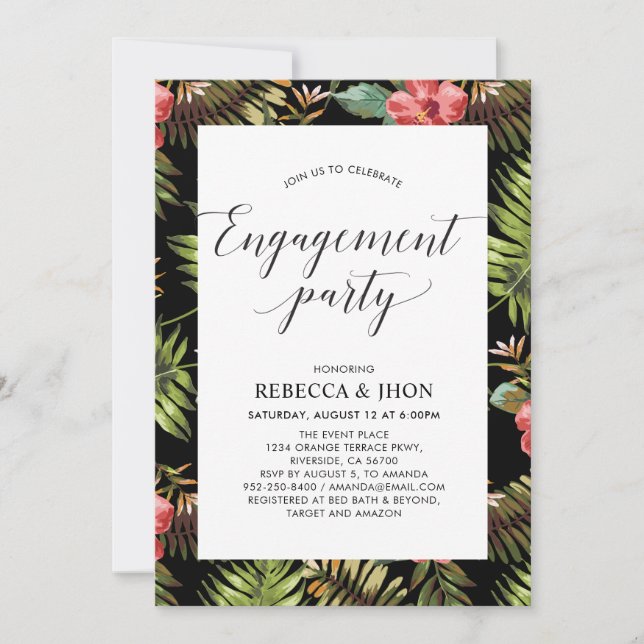Modern Tropical | Floral Pattern Engagement Party Invitation (Front)