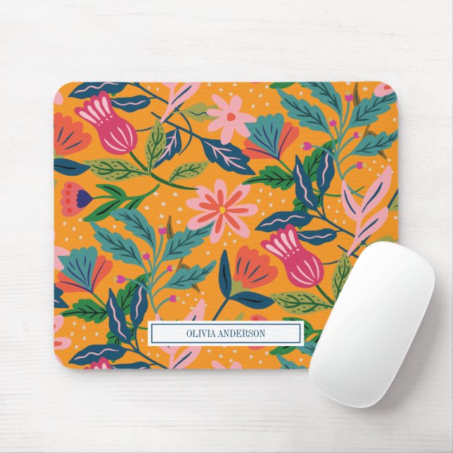 Modern Tropical Floral Pattern Mouse Pad (With Mouse)