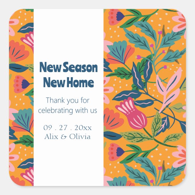 Modern Tropical Floral Pattern Square Sticker (Front)
