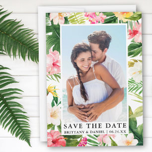 Modern Tropical Floral Photo Save The Date Card