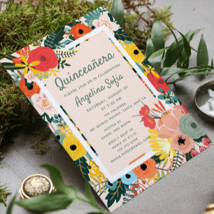Modern Tropical Floral   Quinceañera Invitation