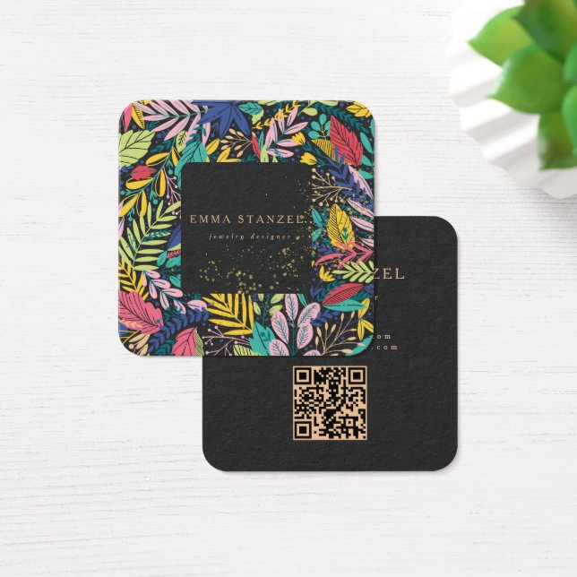 Modern Tropical Floral Square Business Card  (Desk)