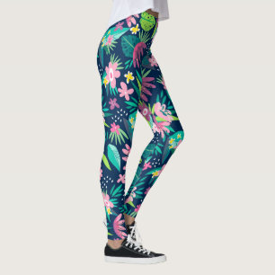 Modern Tropical Flowers Colourful Pattern Leggings