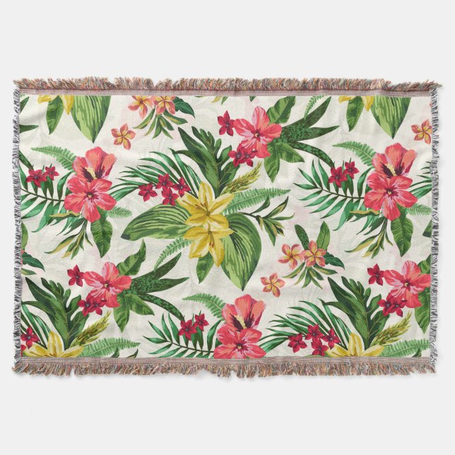 Modern Tropical Flowers Pattern Throw Blanket (Front)