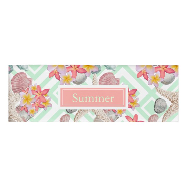 Modern tropical flowers seashells geometric design name tag (Front)
