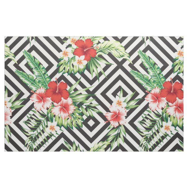Modern Tropical Flowers With Geometric Pattern Fabric (Fat Quarter)