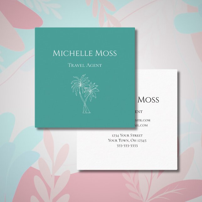 Modern Tropical Foliage Palm Trees Teal Green  Square Business Card (Creator Uploaded)