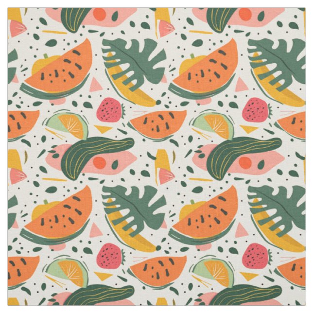 Modern Tropical Fruit Pattern Fabric (Swatch)