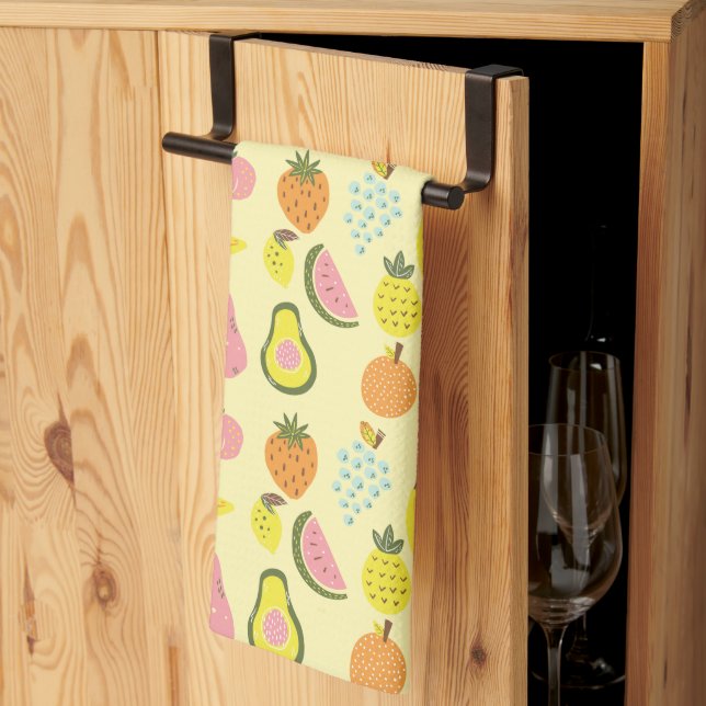 Modern Tropical Fruit Pattern Personalised Recipe Tea Towel (Thirds Fold)